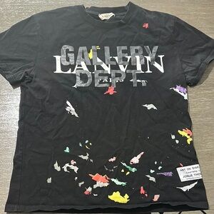 Gallery Dept Black Tee with Multicolor Paint Splashes